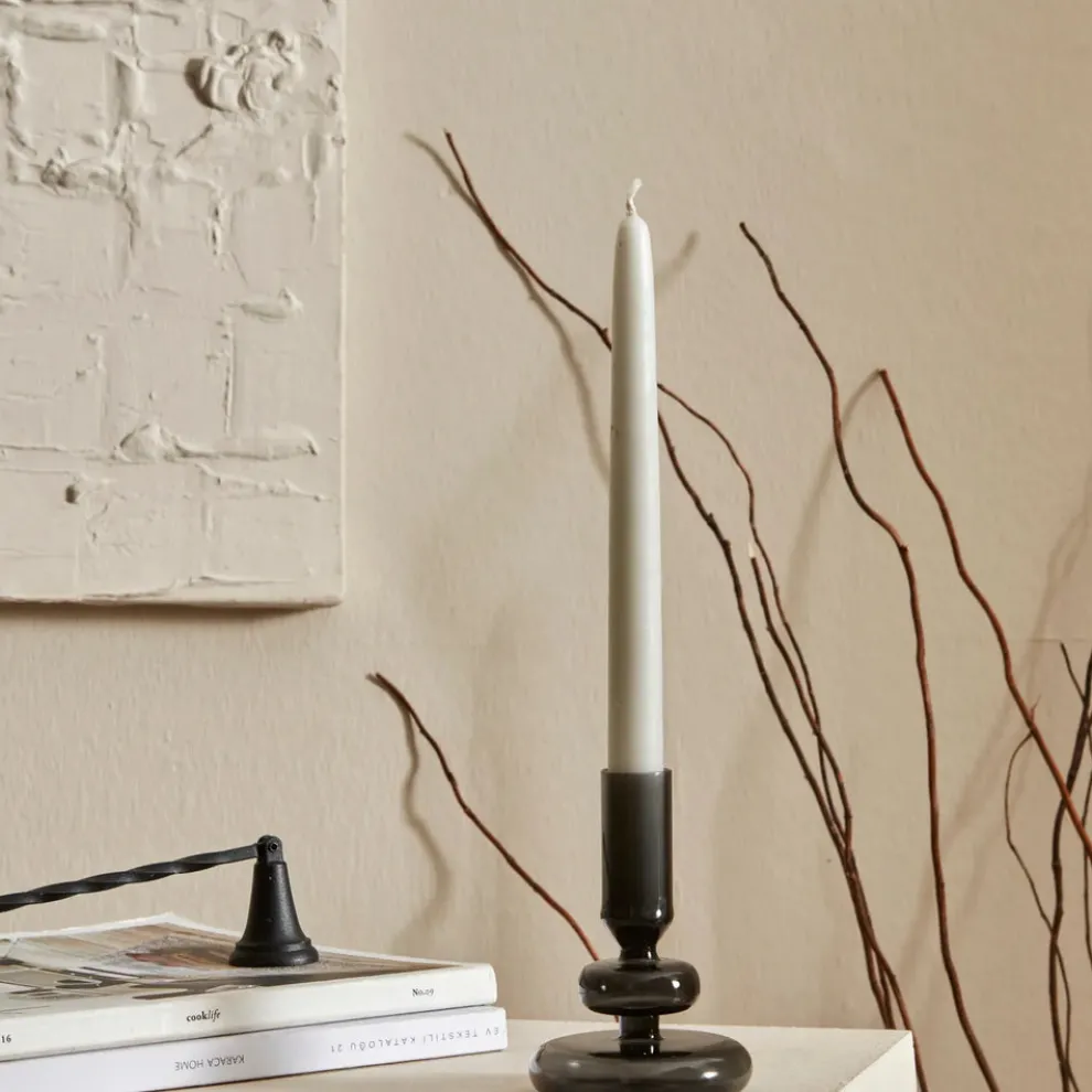 Karaca Sharm Glass Candle Holder, 13cm, Black