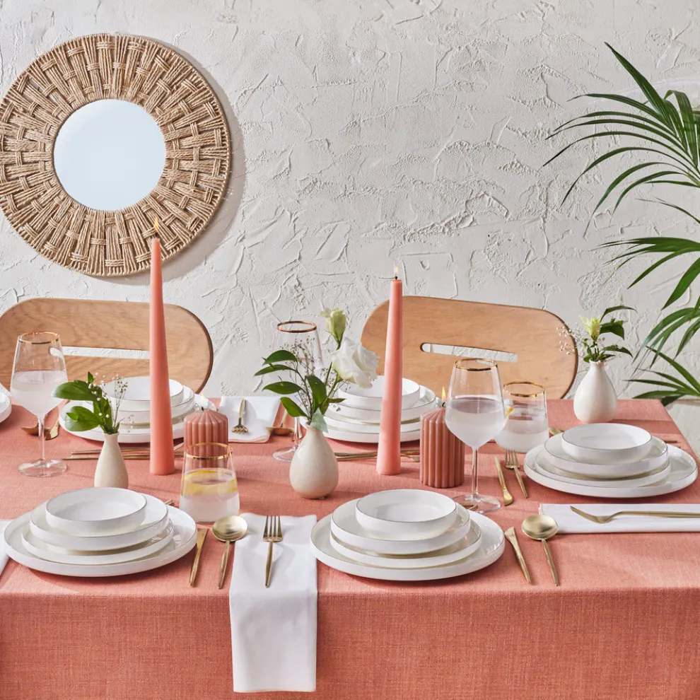 Karaca Stream Bone China Saturn 24-Piece Dinner Set for 6 People, Gold