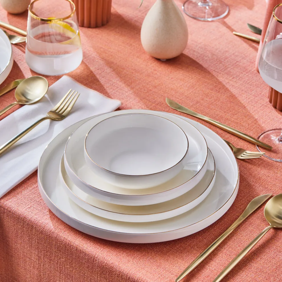 Karaca Stream Bone China Saturn 24-Piece Dinner Set for 6 People, Gold