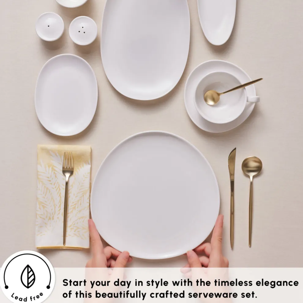 Karaca Stream Bone China Middle 34-Piece Serveware Set for 6 People, White