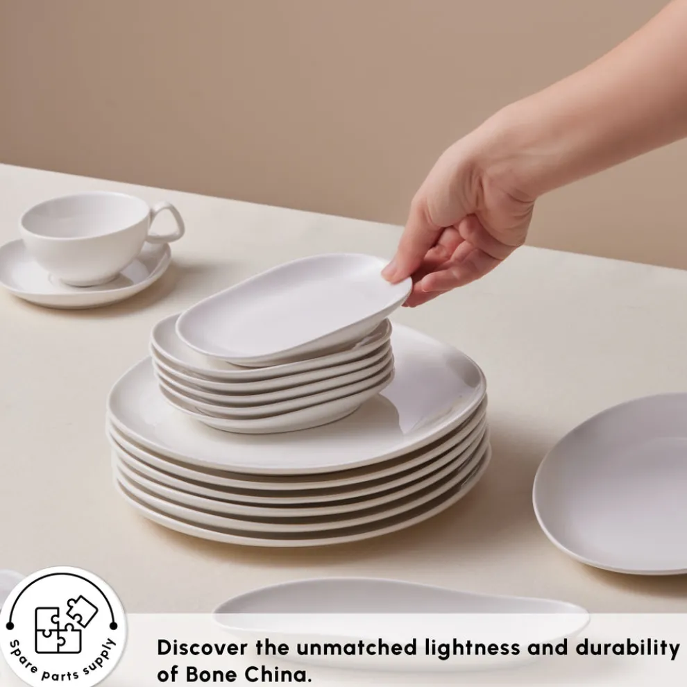 Karaca Stream Bone China Middle 34-Piece Serveware Set for 6 People, White