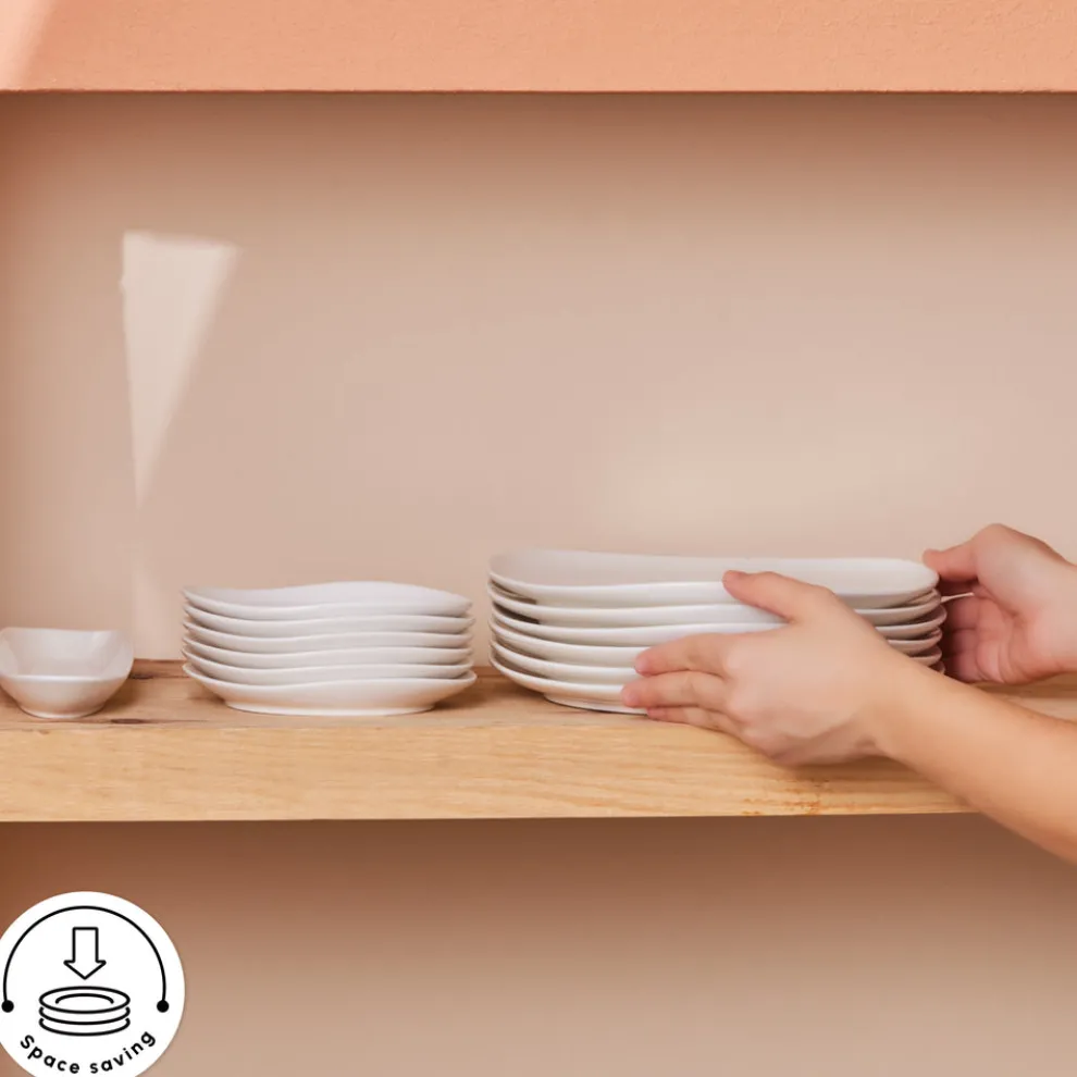 Karaca Stream Bone China Middle 34-Piece Serveware Set for 6 People, White