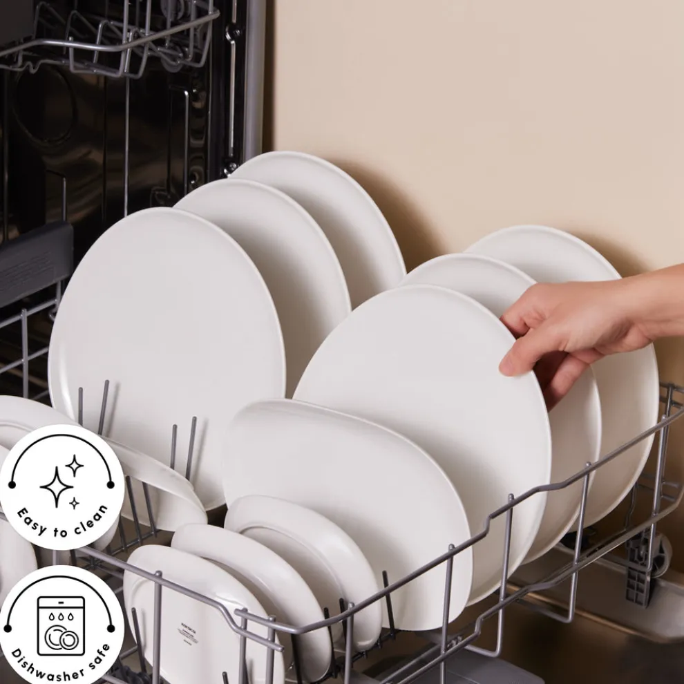 Karaca Stream Bone China Middle 34-Piece Serveware Set for 6 People, White