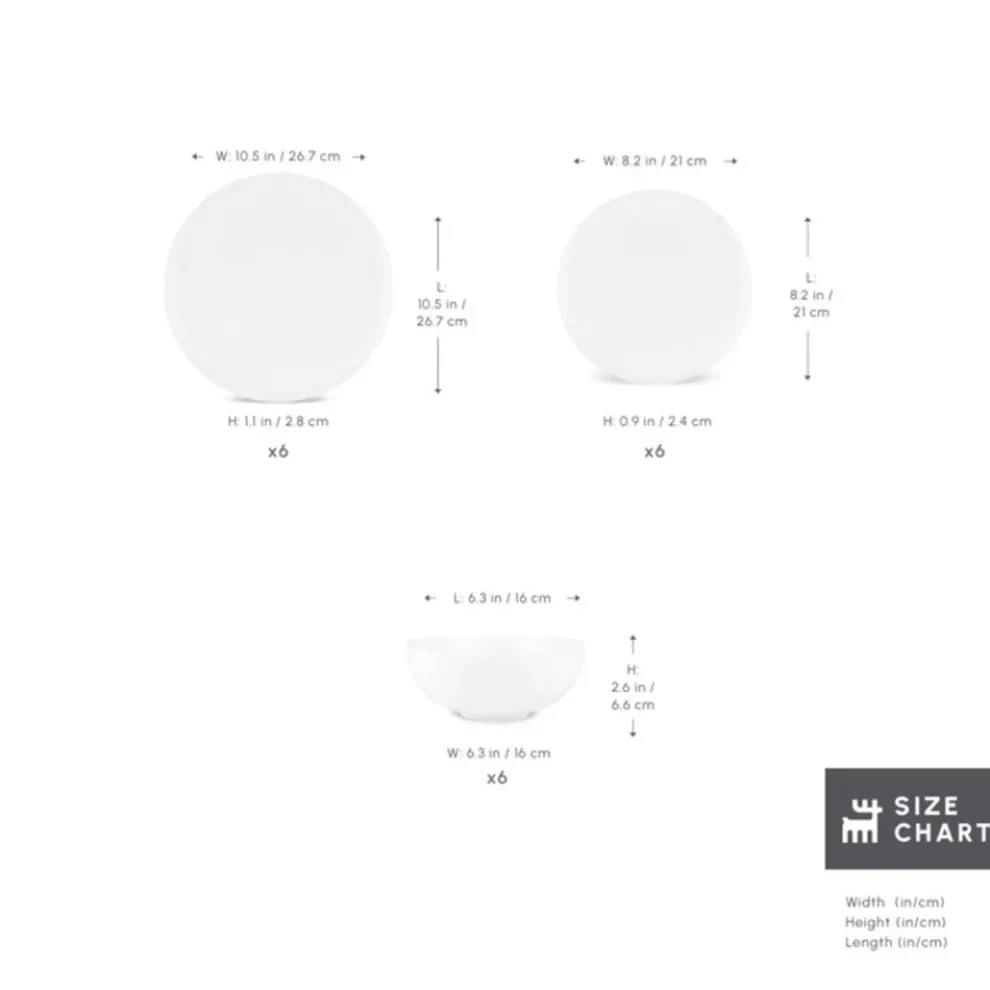 Karaca Stream Bone China Remi 18-Piece Bone China Dinner Set for 6 People, White