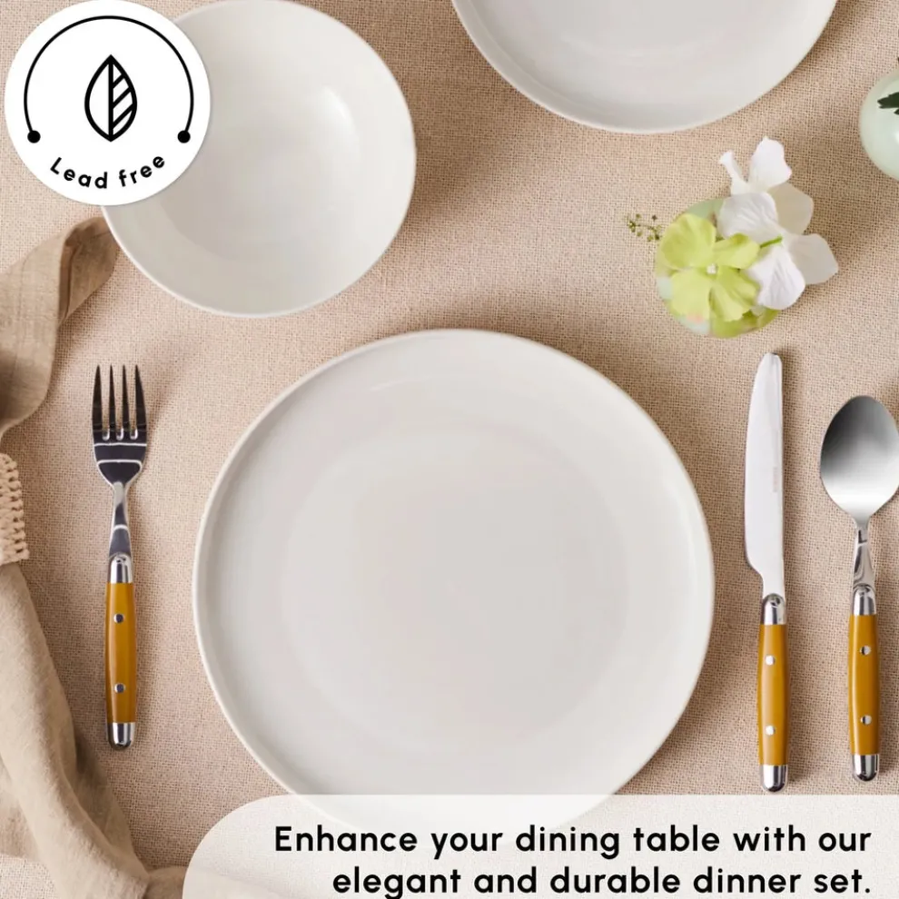 Karaca Stream Bone China Remi 18-Piece Bone China Dinner Set for 6 People, White