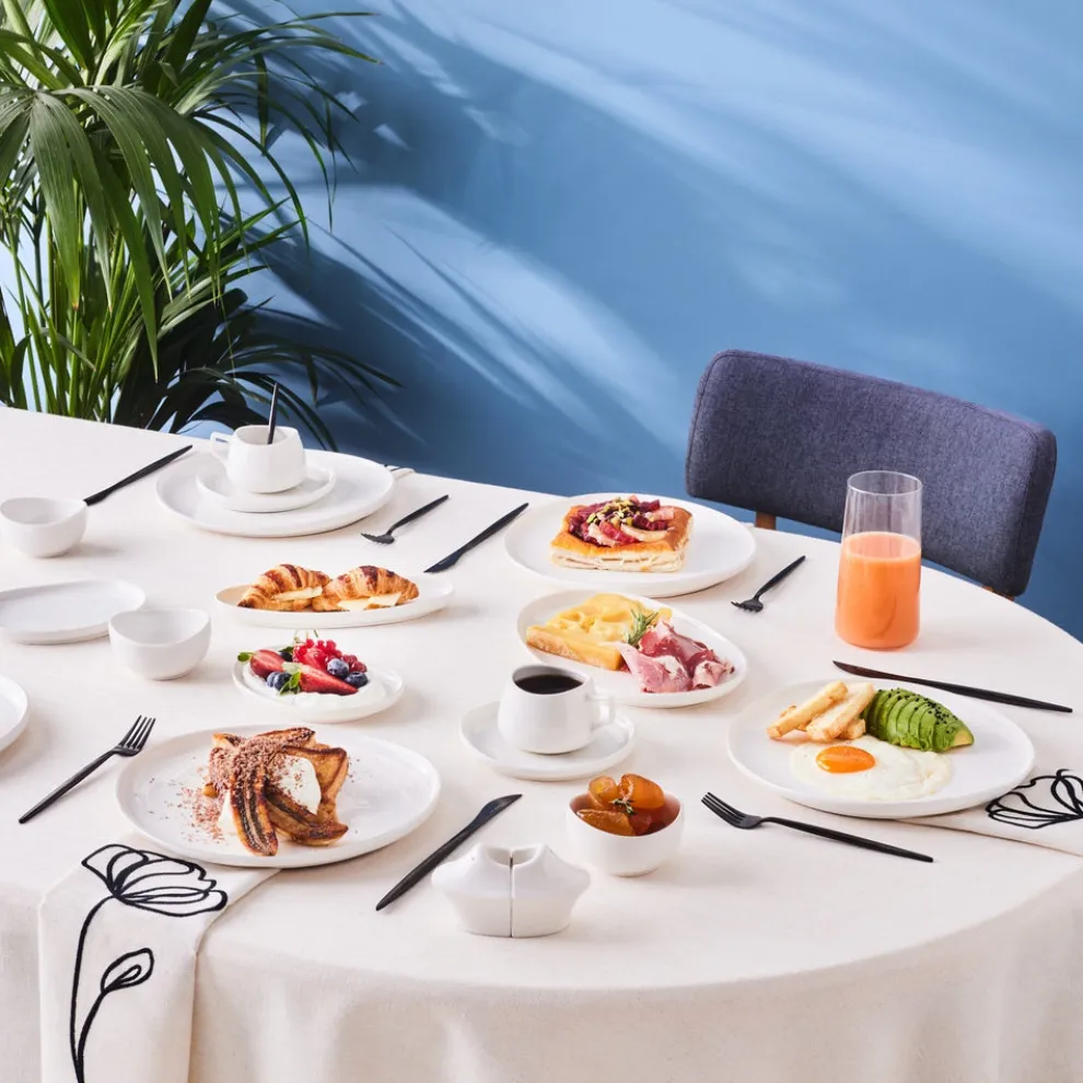 Karaca Stream Bone China Hole 34-Piece Serveware Set for 6 People, White