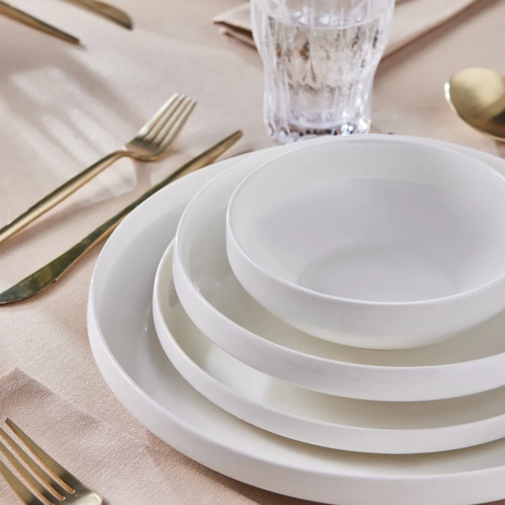 Karaca Stream Bone China Saturn 24-Piece Dinner Set for 6 People, White