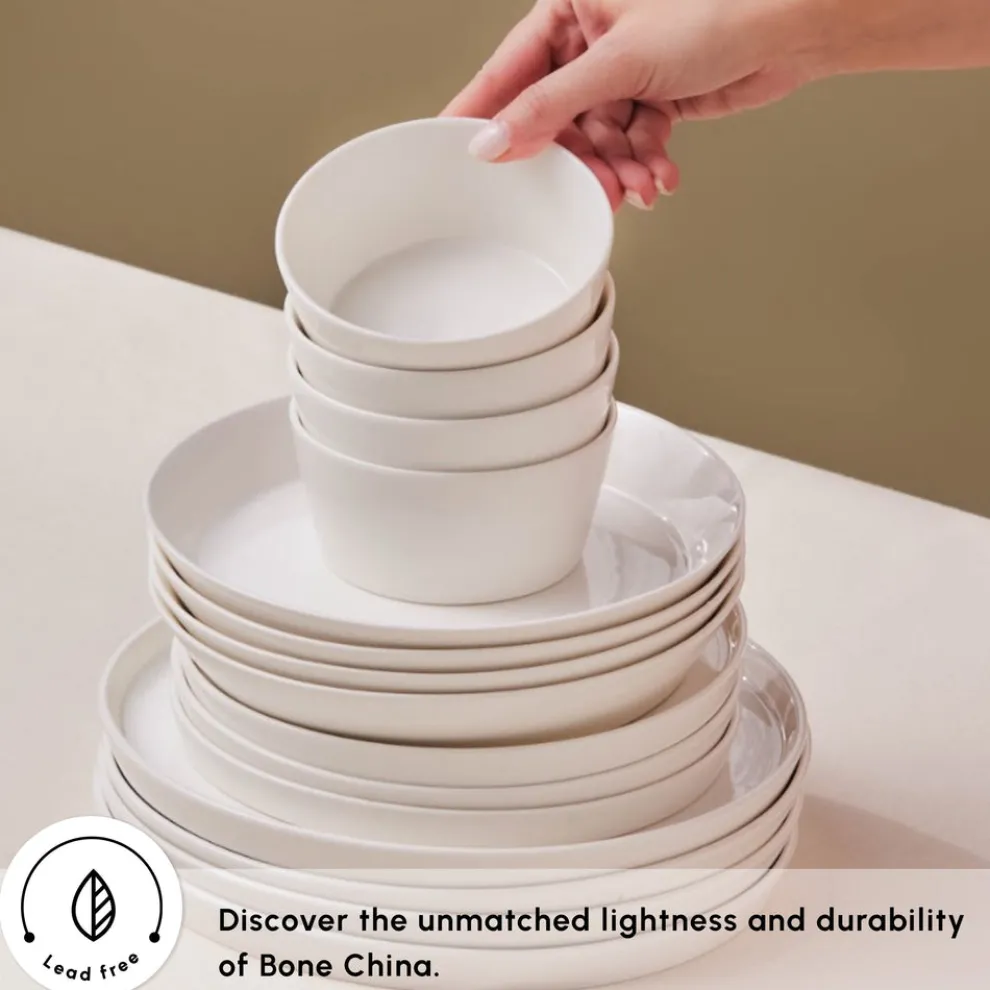 Karaca Stream Bone China Bomo 53-Piece Dinner Set for 12 People, White