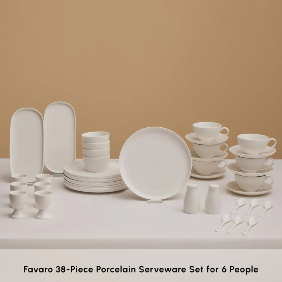 Karaca Stream Pure Favaro 38-Piece Serveware Set for 6 People, White