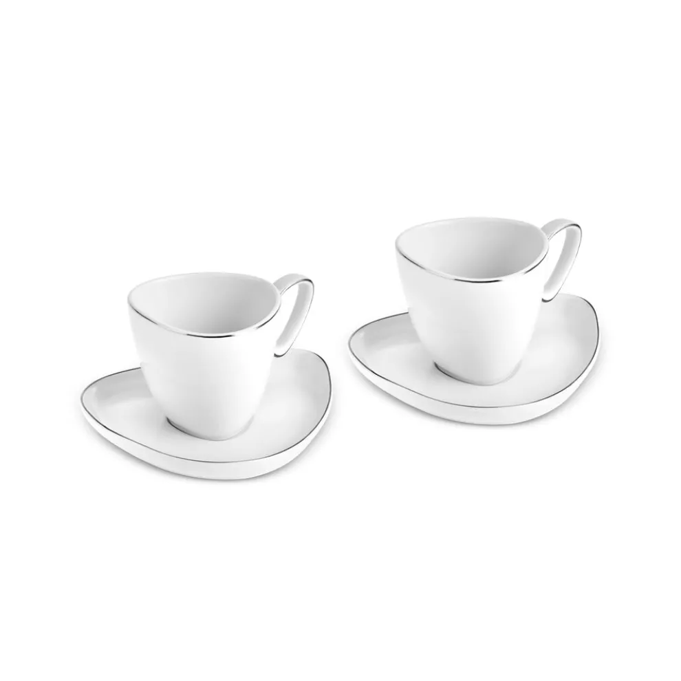 Karaca Streamline Tribe 4-Piece Bone China Espresso Turkish Coffee Cup Set for 2 People, 90ml, White Gold