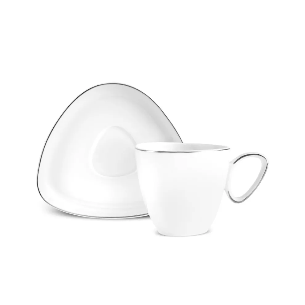 Karaca Streamline Tribe 4-Piece Bone China Espresso Turkish Coffee Cup Set for 2 People, 90ml, White Gold