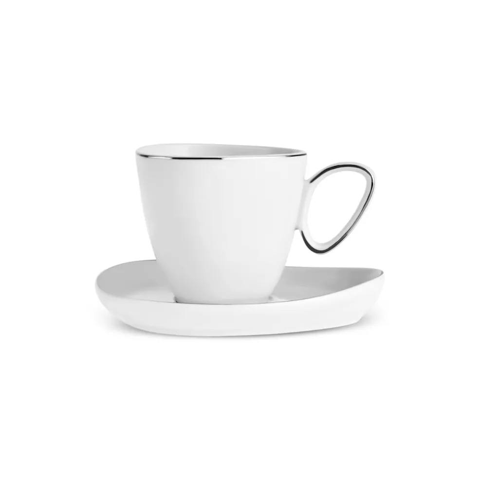 Karaca Streamline Tribe 4-Piece Bone China Espresso Turkish Coffee Cup Set for 2 People, 90ml, White Gold