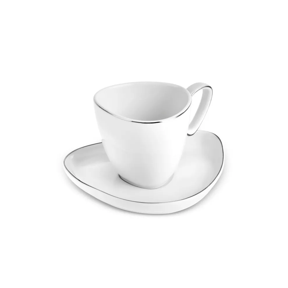 Karaca Streamline Tribe 4-Piece Bone China Espresso Turkish Coffee Cup Set for 2 People, 90ml, White Gold