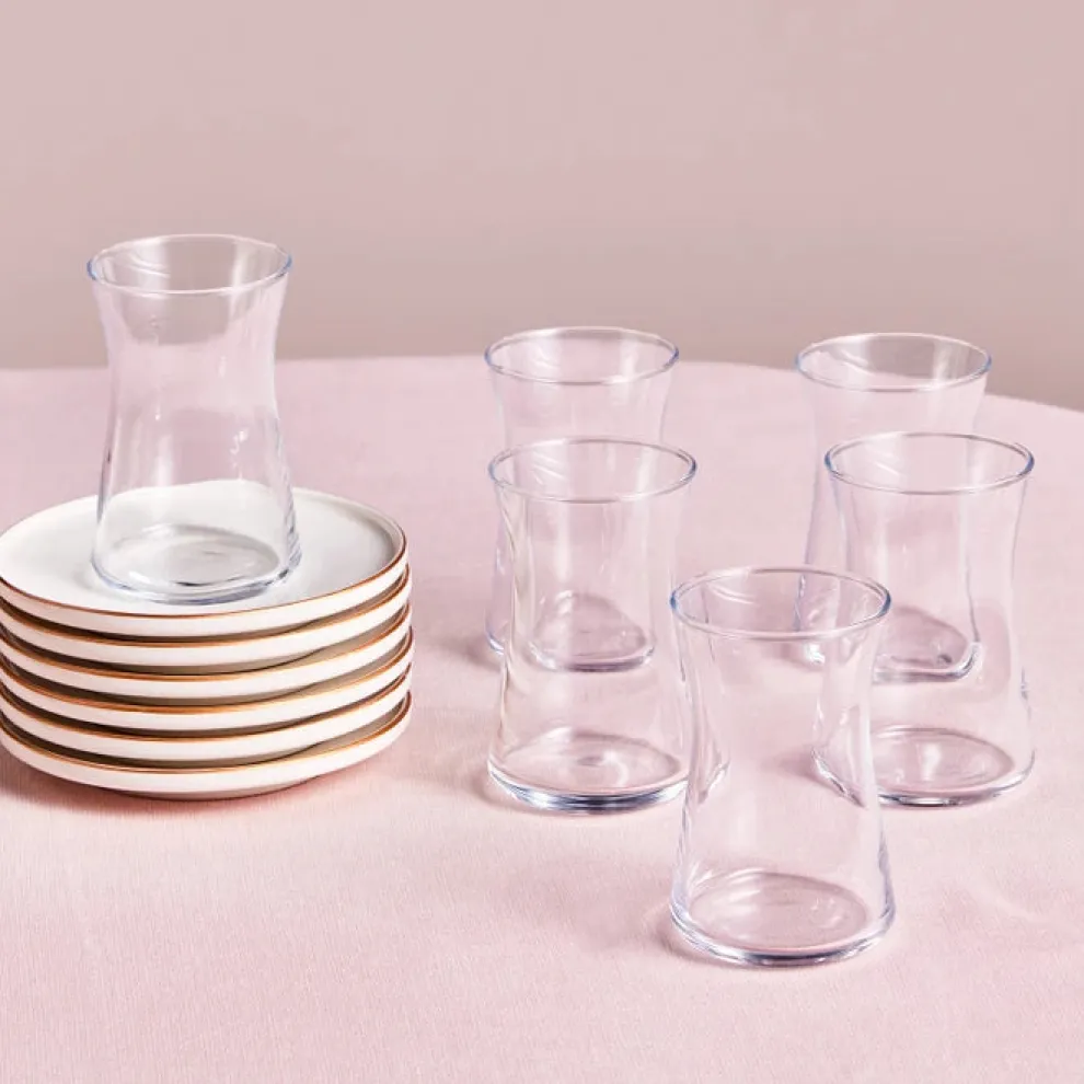 Karaca Streamline Meridian 12-Piece Turkish Tea Set for 6 People, Gold