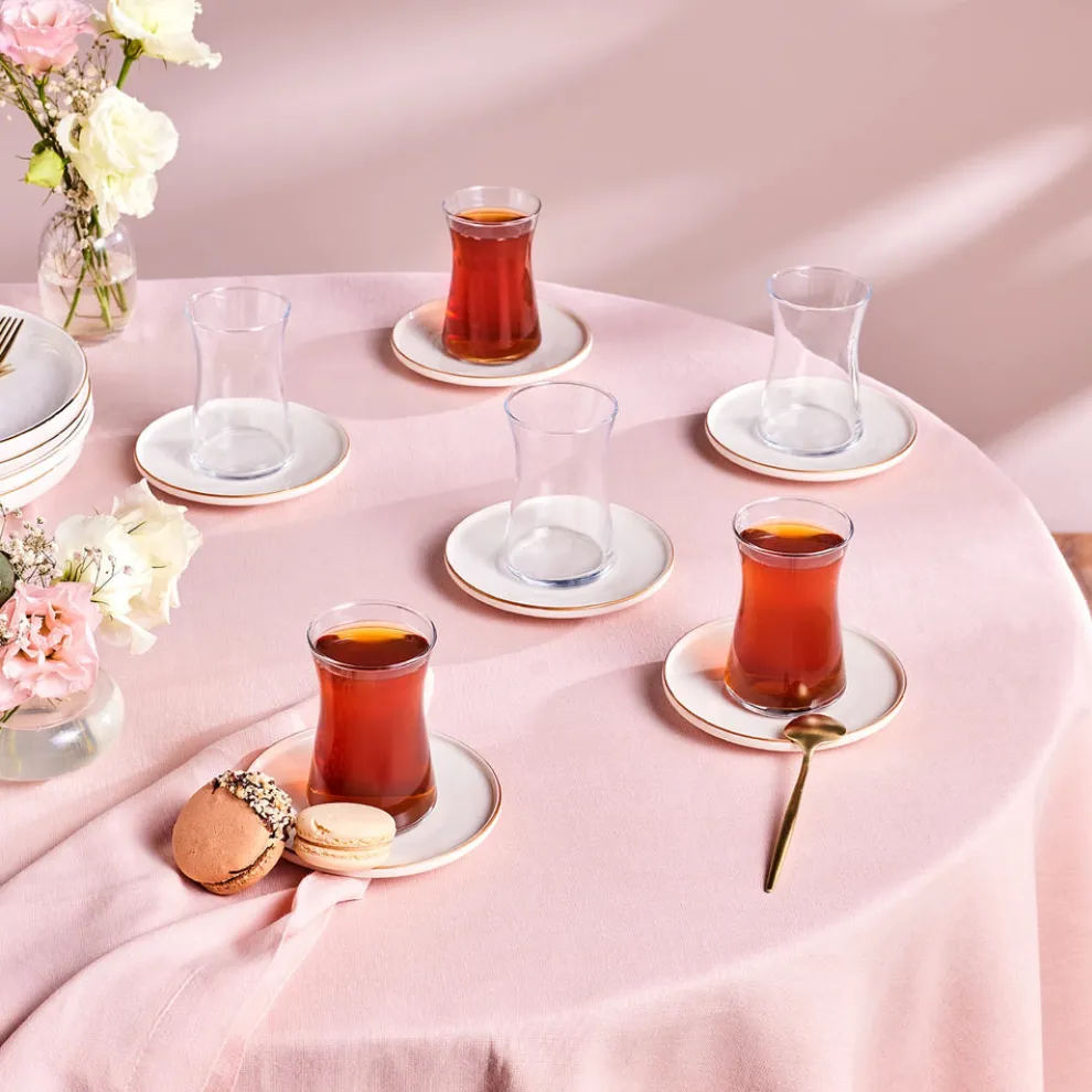 Karaca Streamline Meridian 12-Piece Turkish Tea Set for 6 People, Gold