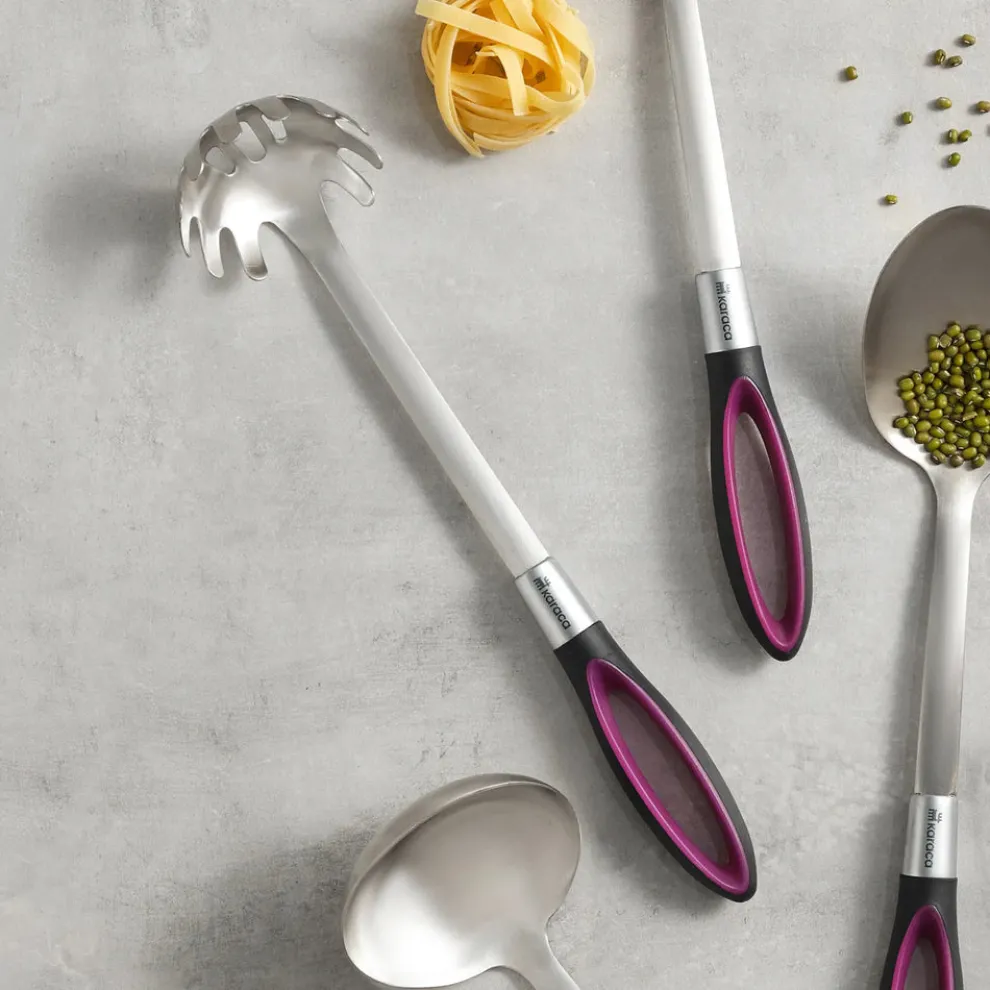 Karaca Swan Stainless Steel Pasta Spoon, 20cm, Burgundy
