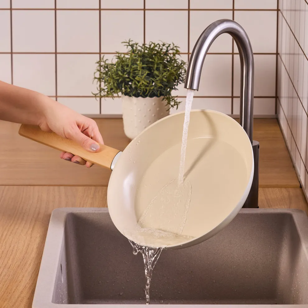 Karaca Swiss Crystal Almond Cream 12-Piece Non-Stick Induction Ceramic Cookware Set, Cream