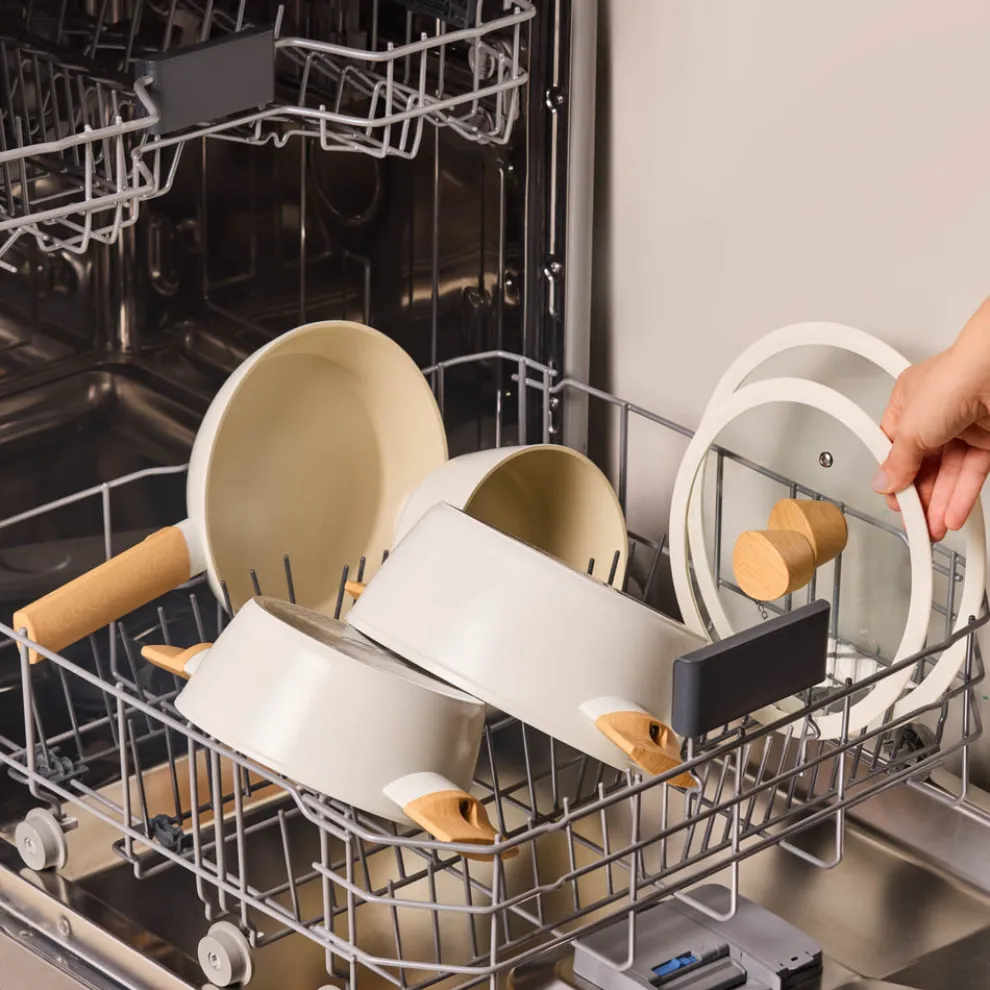 Karaca Swiss Crystal Almond Cream 12-Piece Non-Stick Induction Ceramic Cookware Set, Cream