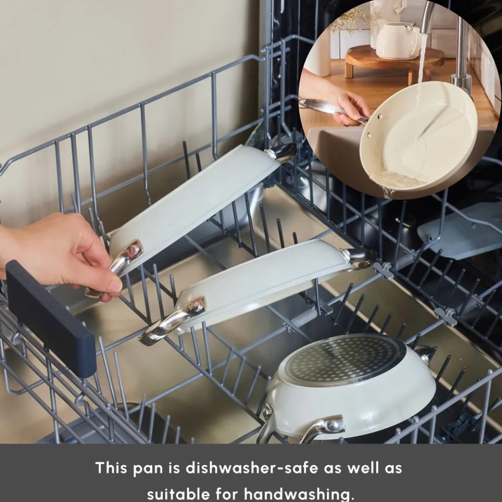 Karaca Swiss Crystal Almond Cream Non-Stick Induction Stainless Steel Handle Shallow Pan, 16cm, Cream