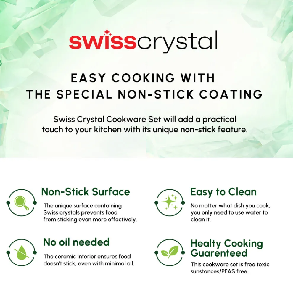 Karaca Swiss Crystal Almond Cream Non-Stick Induction Stainless Steel Handle Casserole & Lid, 24cm, Cream