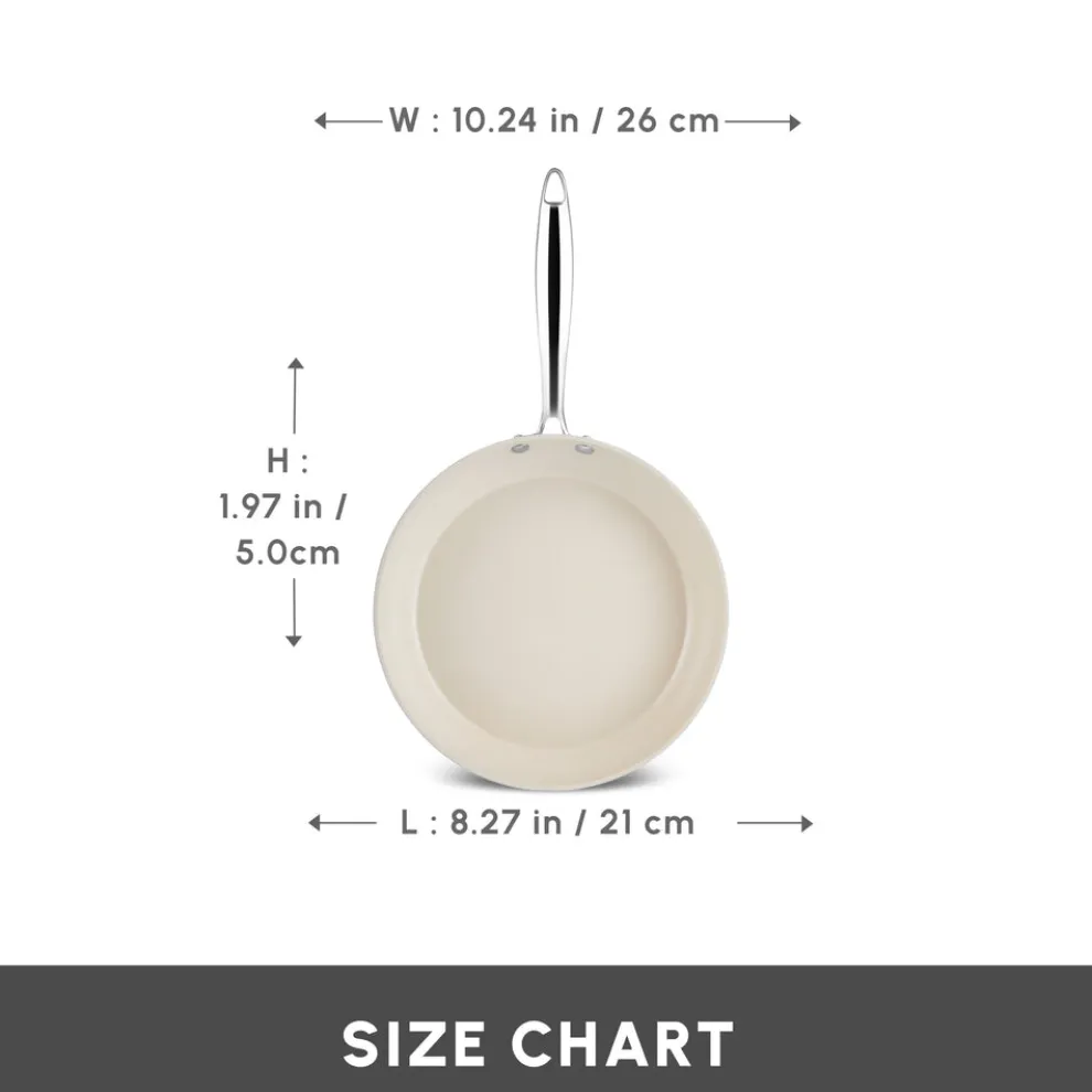 Karaca Swiss Crystal Almond Cream Non-Stick Induction Stainless Steel Handle Pan, 26cm, Cream