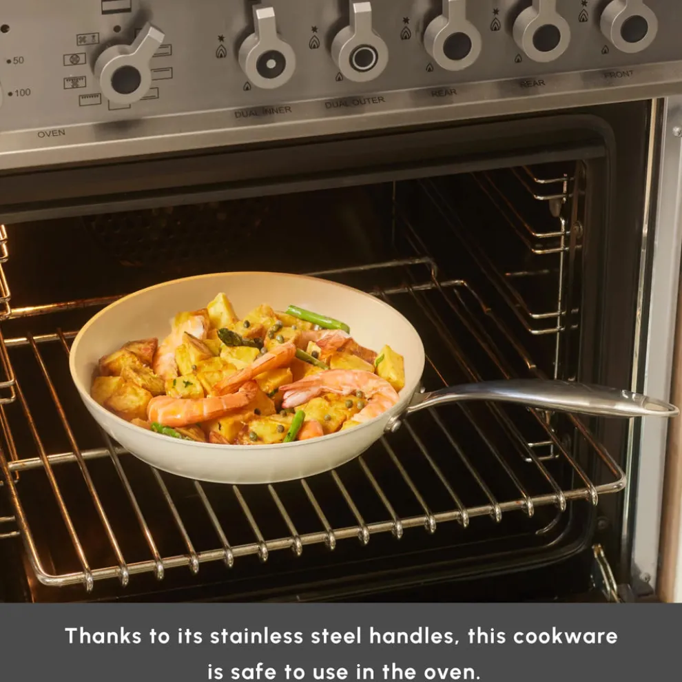 Karaca Swiss Crystal Almond Cream Non-Stick Induction Stainless Steel Handle Pan, 26cm, Cream