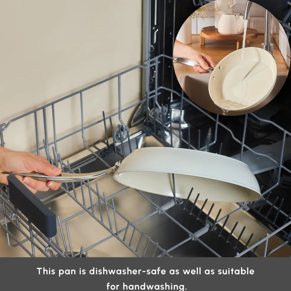 Karaca Swiss Crystal Almond Cream Non-Stick Induction Stainless Steel Handle Pan, 26cm, Cream