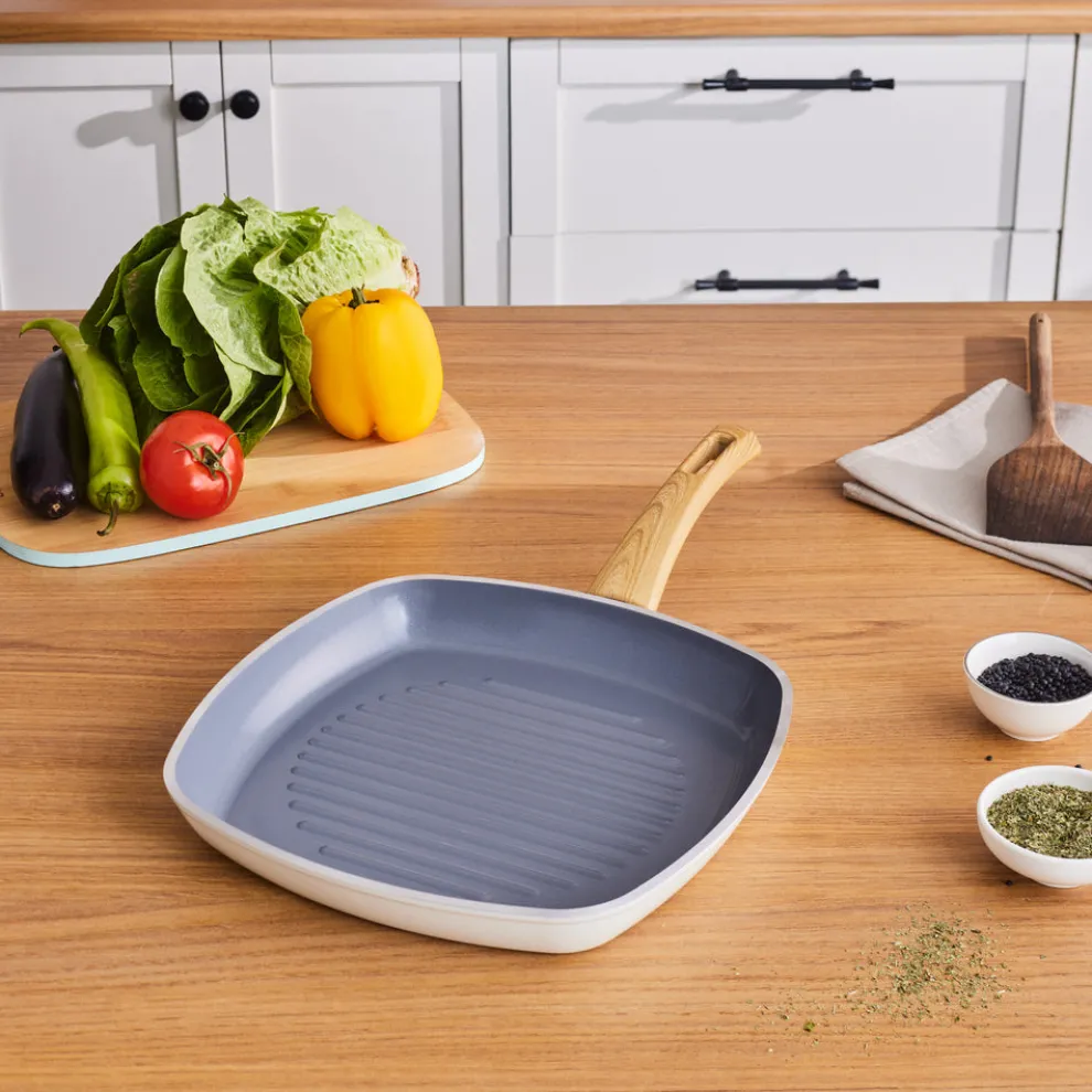 Karaca Swiss Crystal Non-Stick Induction Induction Griddle Pan, 28cm, Creamy