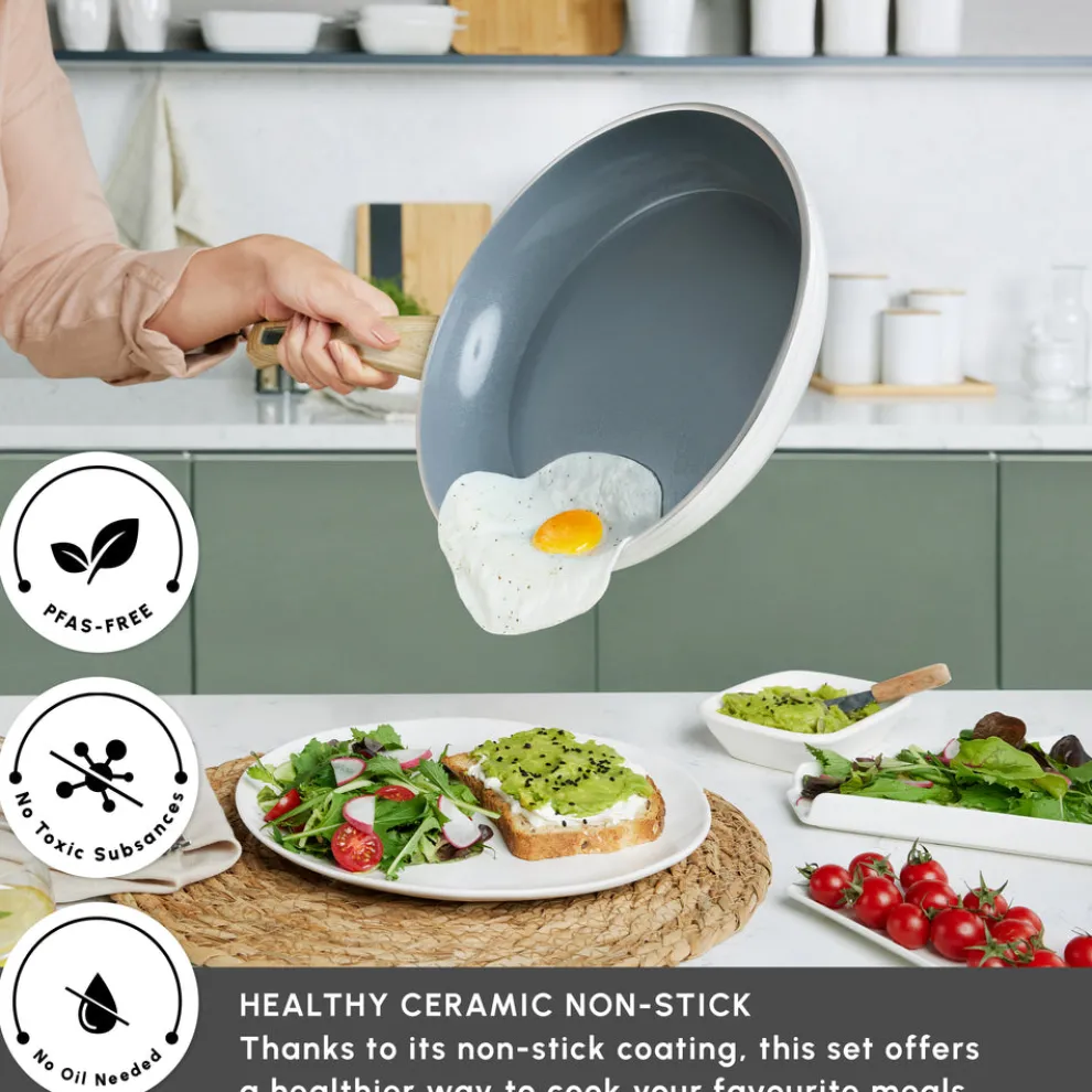 Karaca Swiss Crystal Non-Stick Induction Frying Pan, 30cm, Creamy