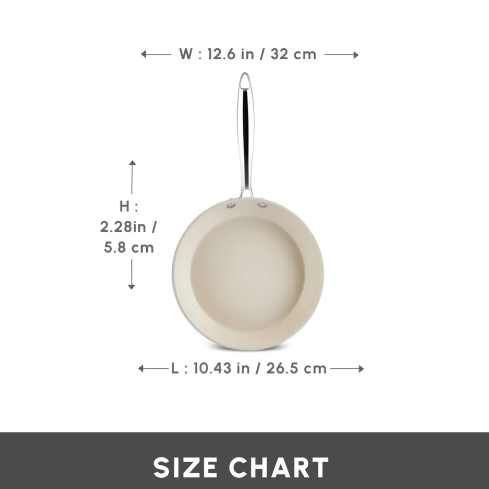 Karaca Swiss Crystal Almond Cream Non-Stick Induction Stainless Steel Handle Pan, 32cm, Cream