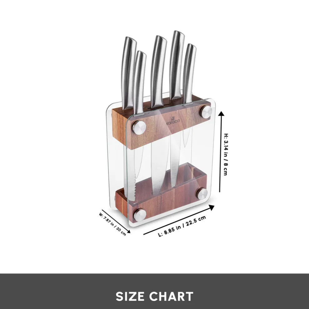 Karaca Venus 6 Piece Knife Block Set, Silver