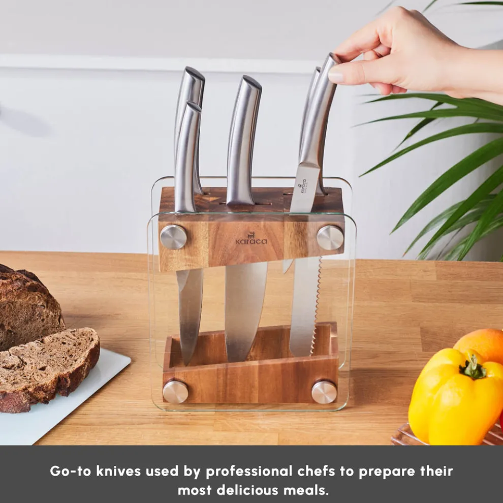 Karaca Venus 6 Piece Knife Block Set, Silver