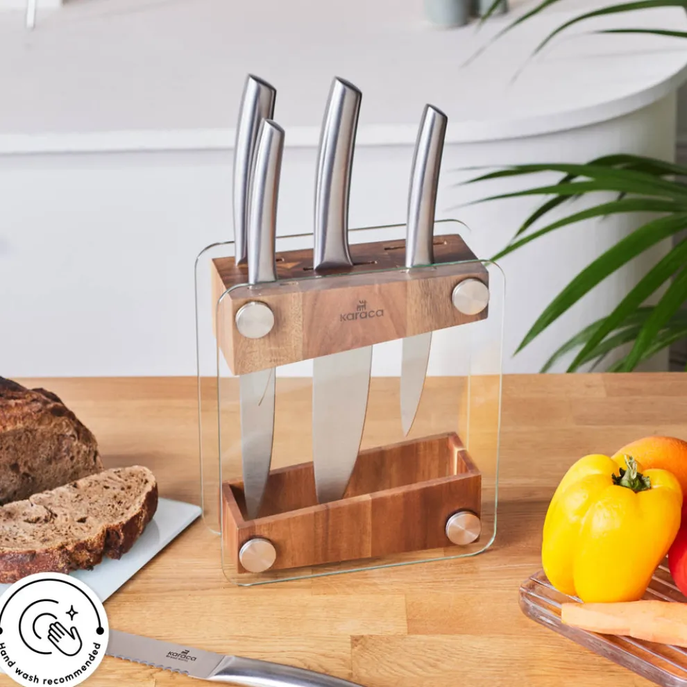 Karaca Venus 6 Piece Knife Block Set, Silver