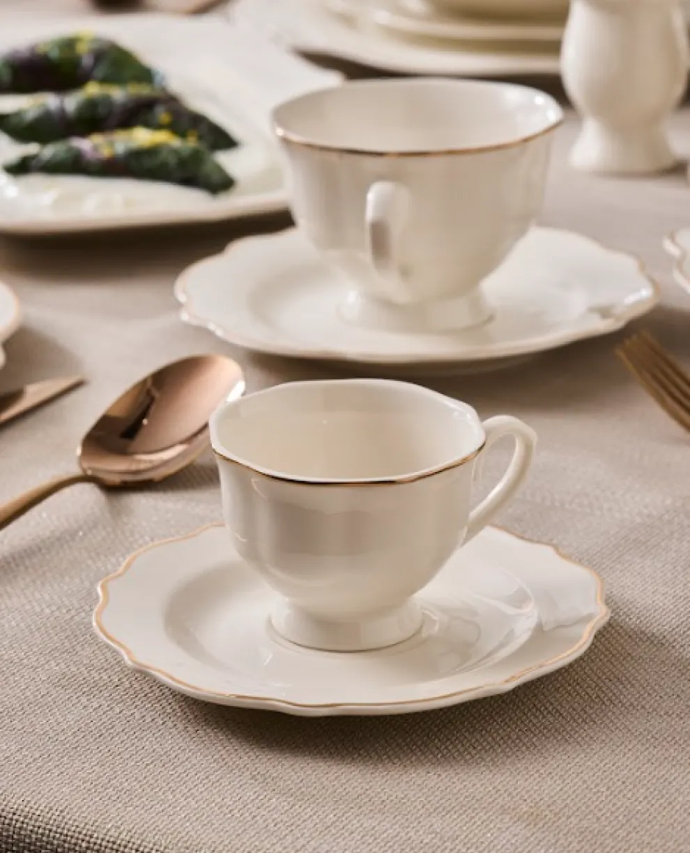 Karaca Vera 25-Piece Porcelain Tea & Coffee Cup Set, Gold