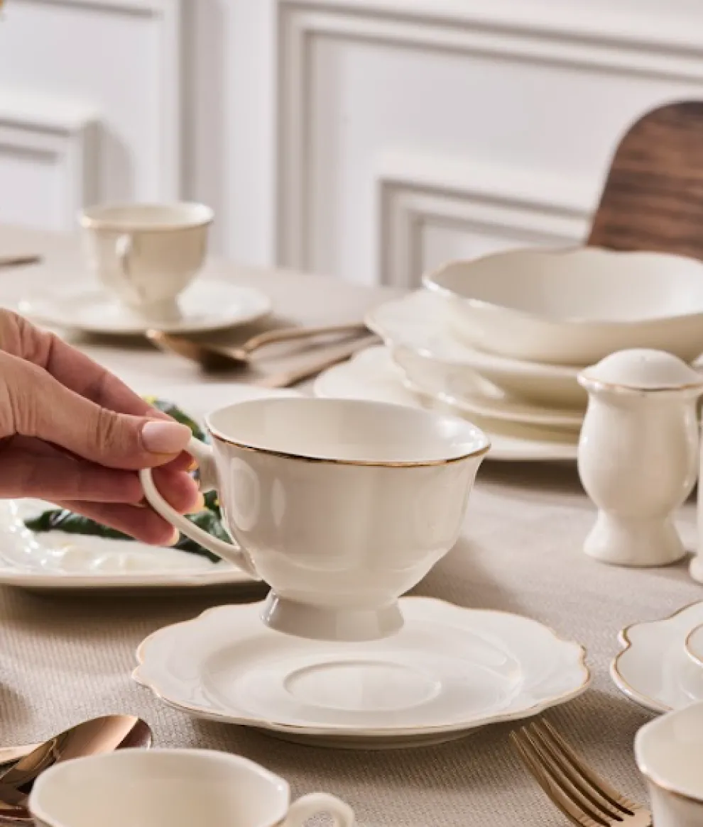 Karaca Vera 25-Piece Porcelain Tea & Coffee Cup Set, Gold