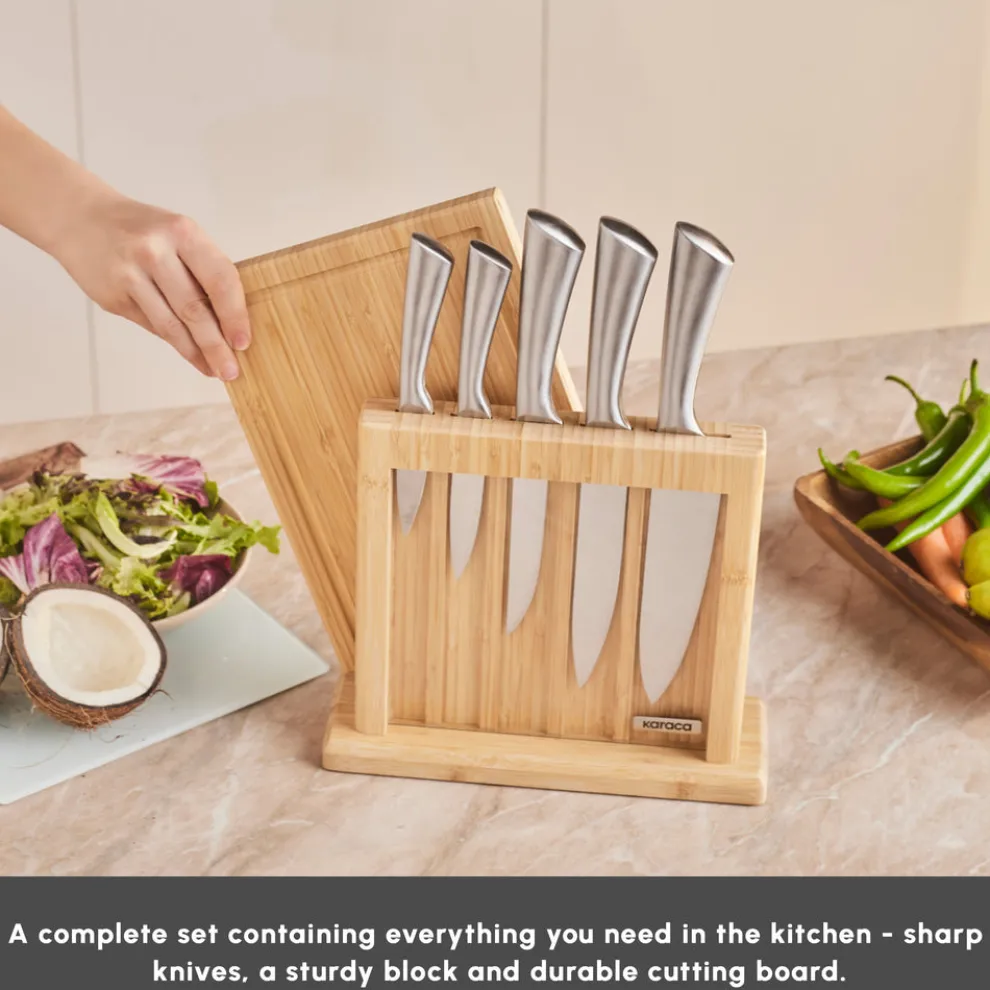 Karaca Vigor 7-Piece Knife Set and Chopping Board, Wood