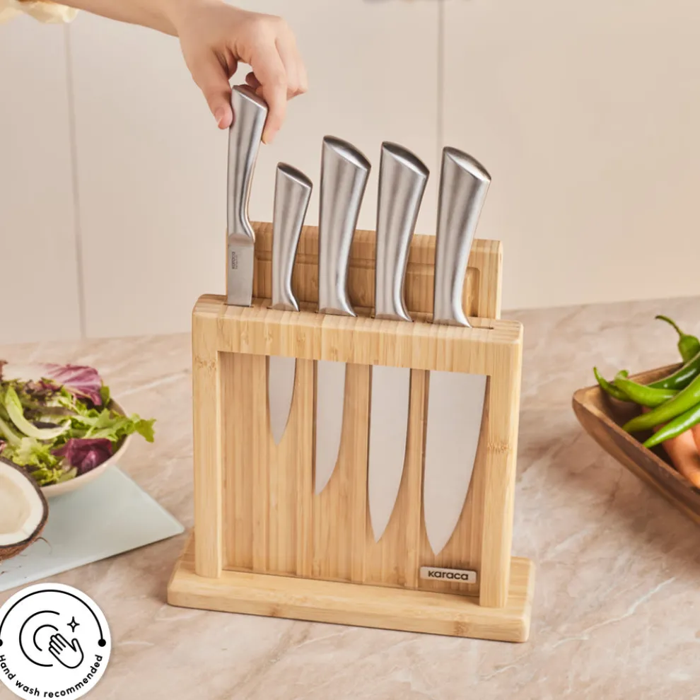 Karaca Vigor 7-Piece Knife Set and Chopping Board, Wood