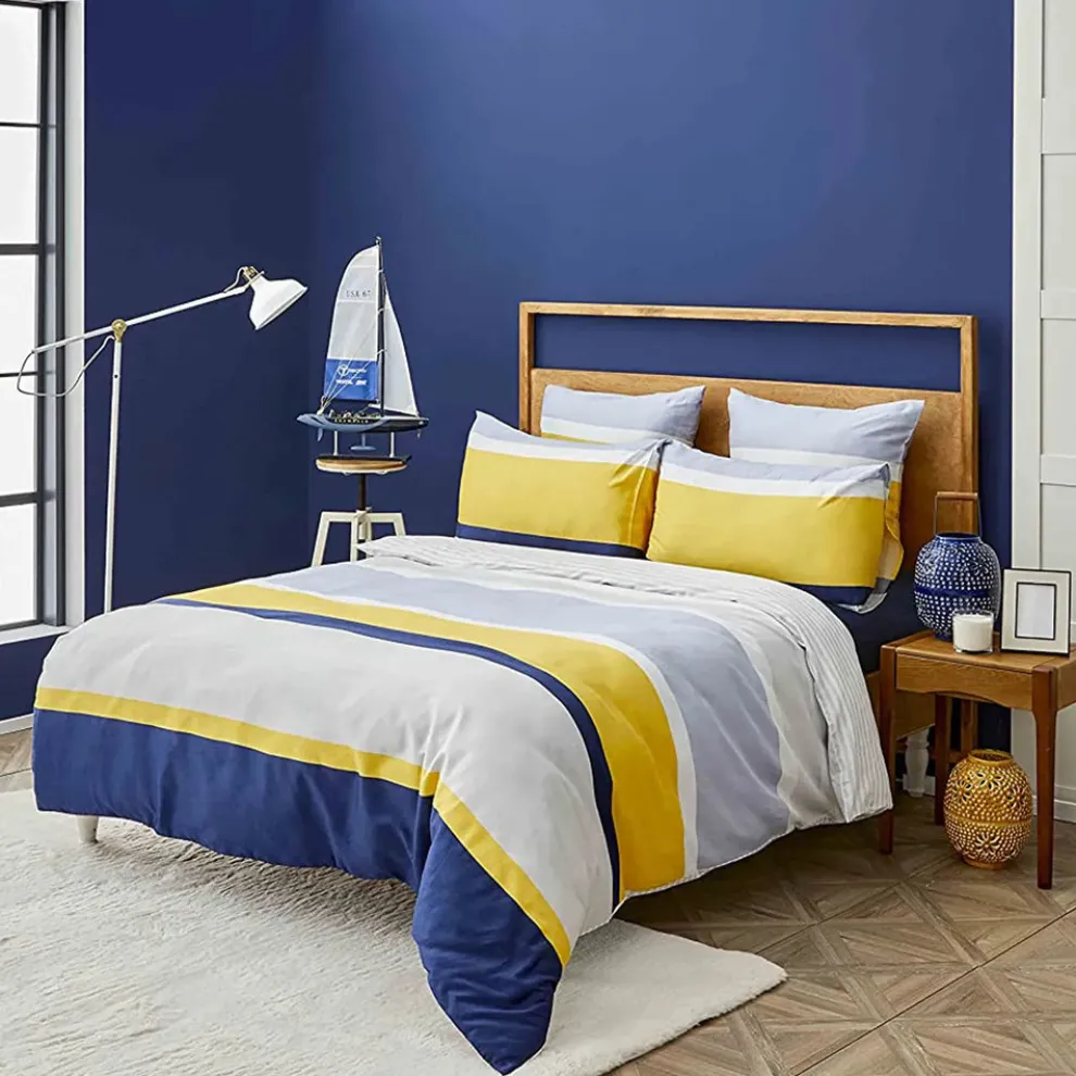 Nautica Home Bold 100% Cotton Duvet Cover Set, King, 230cmx220cm, Yellow Multi