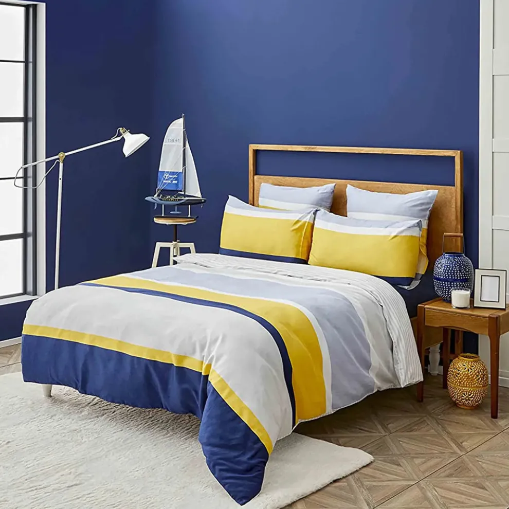 Nautica Home Bold 100% Cotton Duvet Cover Set, Super King, 260cmx220cm, Yellow Multi