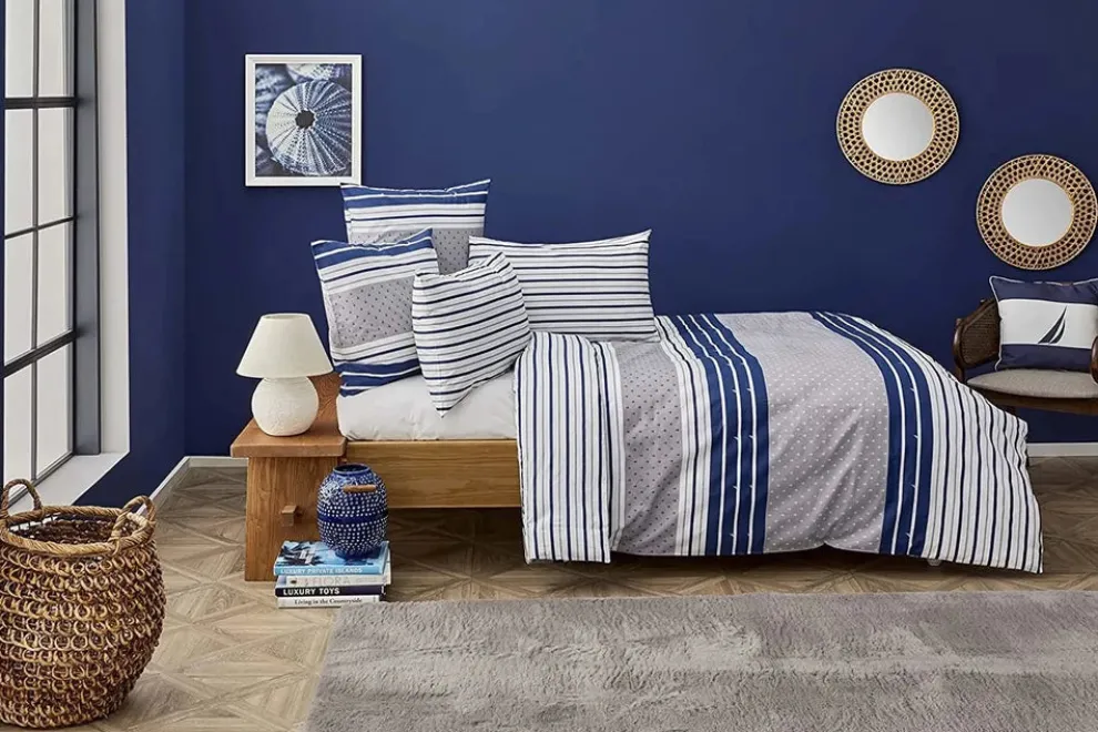 Nautica Home Bornea 100% Cotton Duvet Cover Set, Double, 200cmx200cm, Navy Blue White