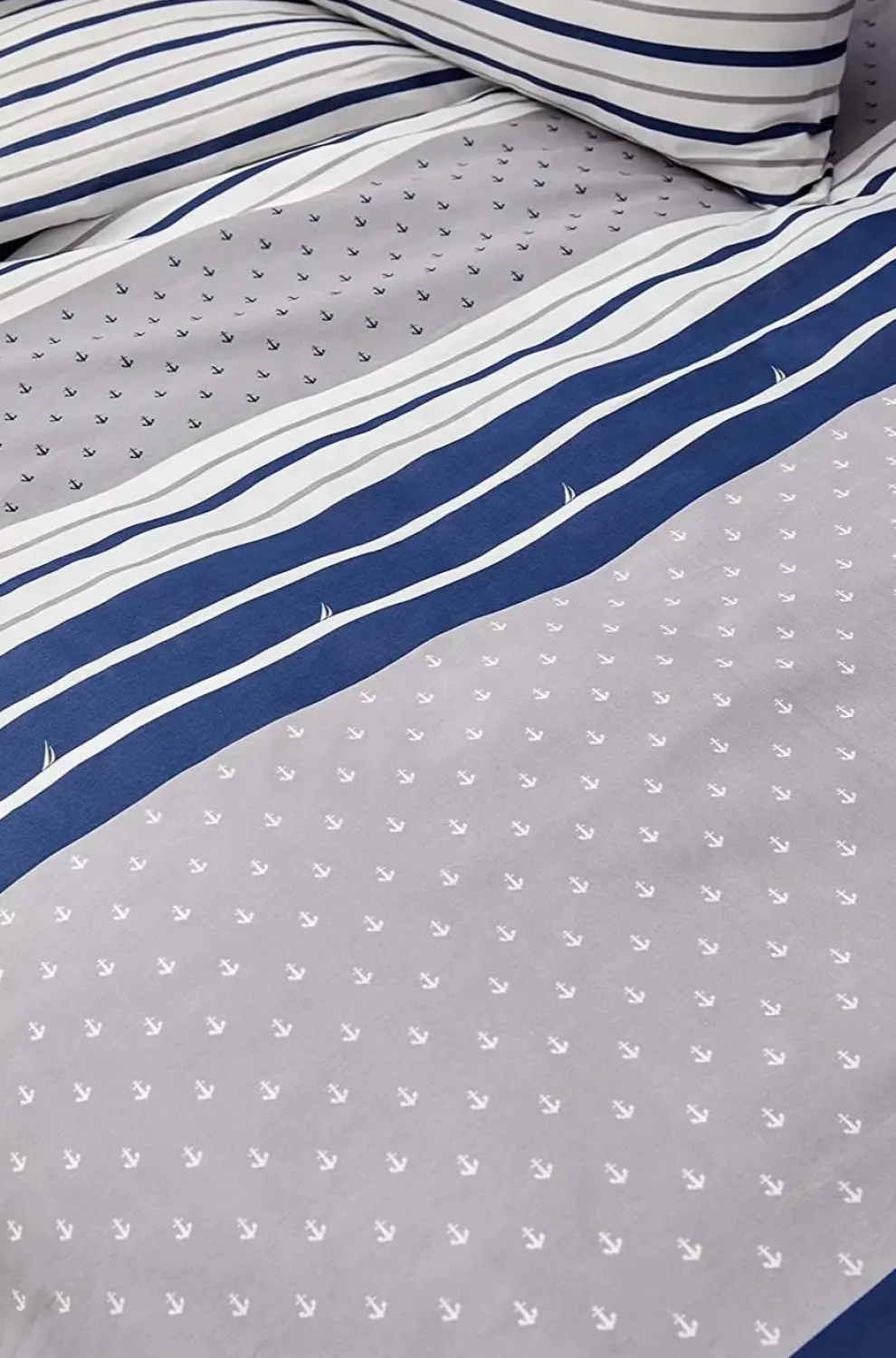 Nautica Home Bornea 100% Cotton Duvet Cover Set, Double, 200cmx200cm, Navy Blue White
