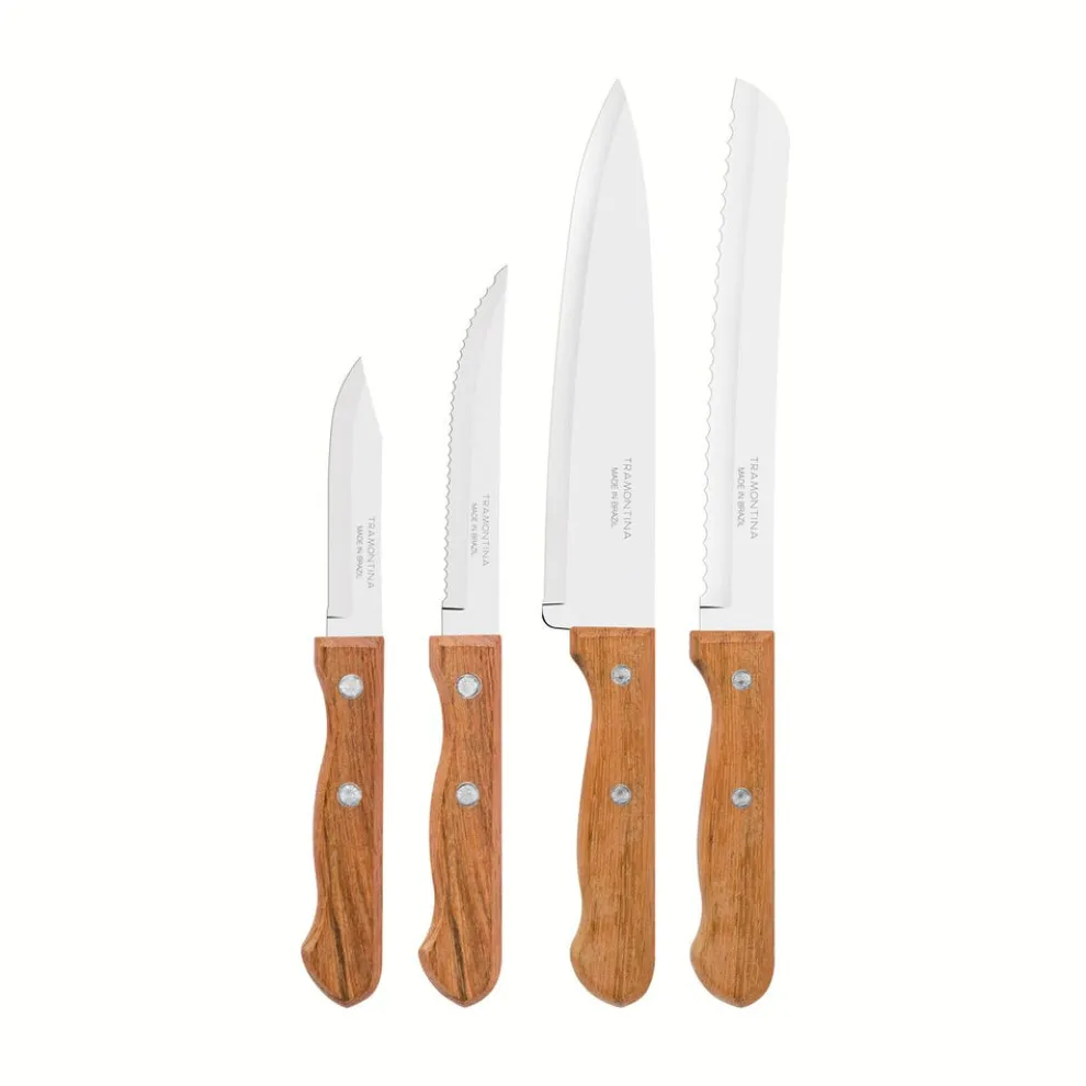 Tramontina 4-Piece Stainless Steel Kitchen Knife Set, Grey